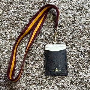 Coach Black and Cream Card Holder with Maroon Lanyard